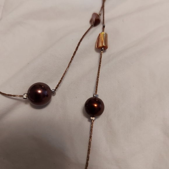 Layered necklace  w extension  brown beads and n opalescent tone shells , sturdy - Picture 4 of 5